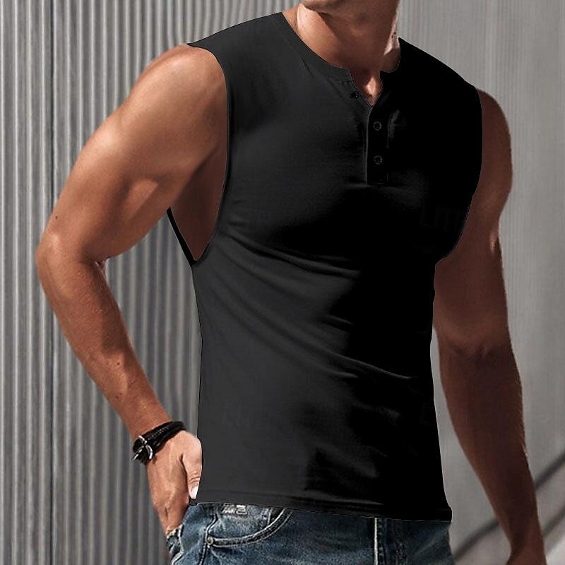 Per uomo Canotta Maglietta smanicata Canottiera Maglietta senza maniche Senza Maniche Henley Primavera & Estate Semplice Moda Designer Essenziale Vacanza Streetwear Uscire Nero Bianco Blu marino del 2025 a $16.49 –P4