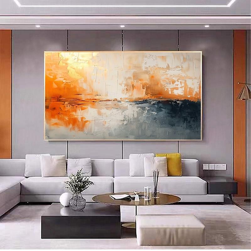 Hand Paint Abstract Orange Minimalist Oil Painting On Canvas Original ...