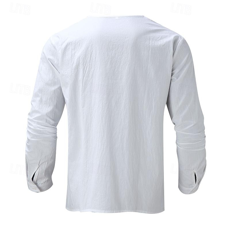 Herren Hemd leinenhemd Hemd aus Baumwollleinen Weißes Baumwollhemd Sommerhemd Strandhemd Glatt Hawaiianisch Festtage Weiß Langarm V Ausschnitt Frühling & Herbst Bekleidung 2025 - $27.99 –P3