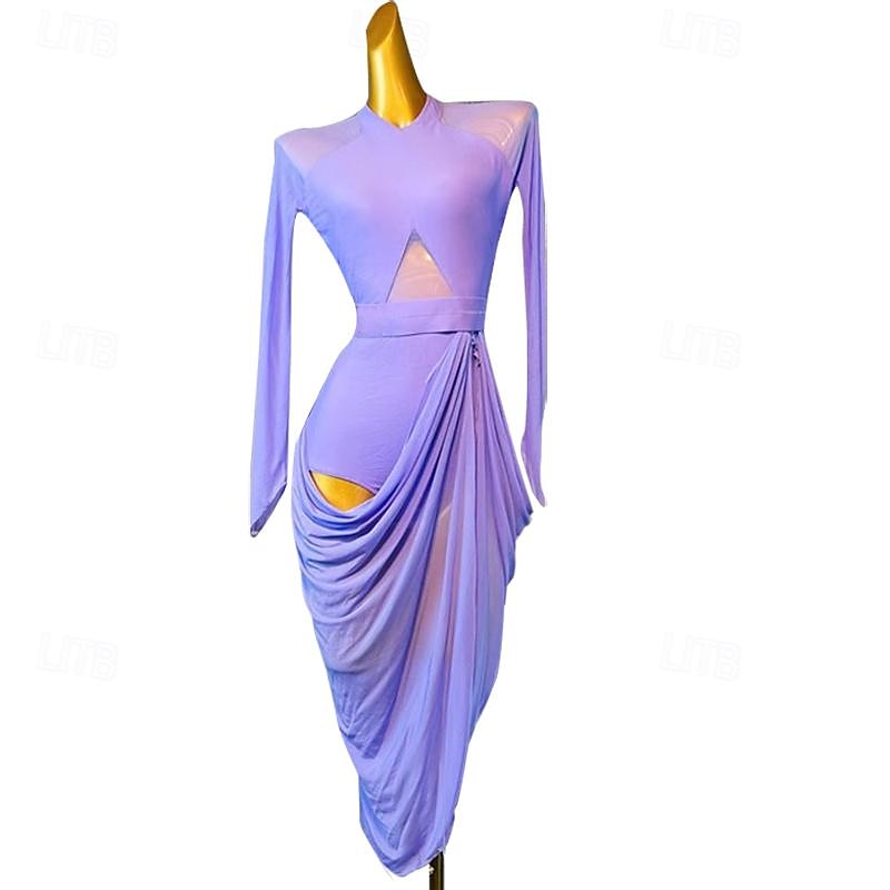 Danse latine Robe Ceinture en étoffe Femme Fille Utilisation Entraînement manche longue Taille haute Spandex Tulle de 2026 ? $161.99 –P1