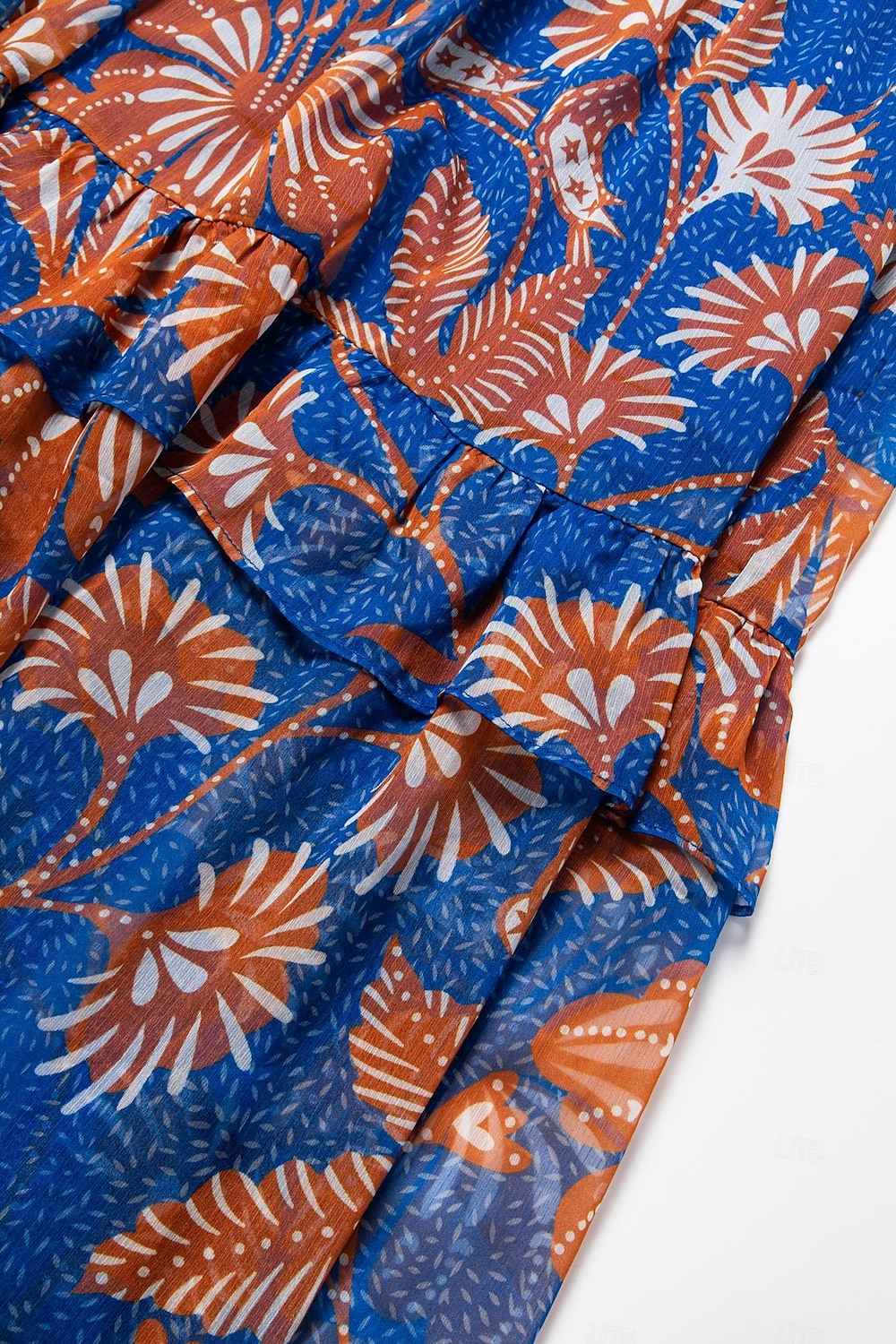 abito boho in chiffon con fiori tropicali e maniche a sbuffo del 2025 a $75.99 –P6