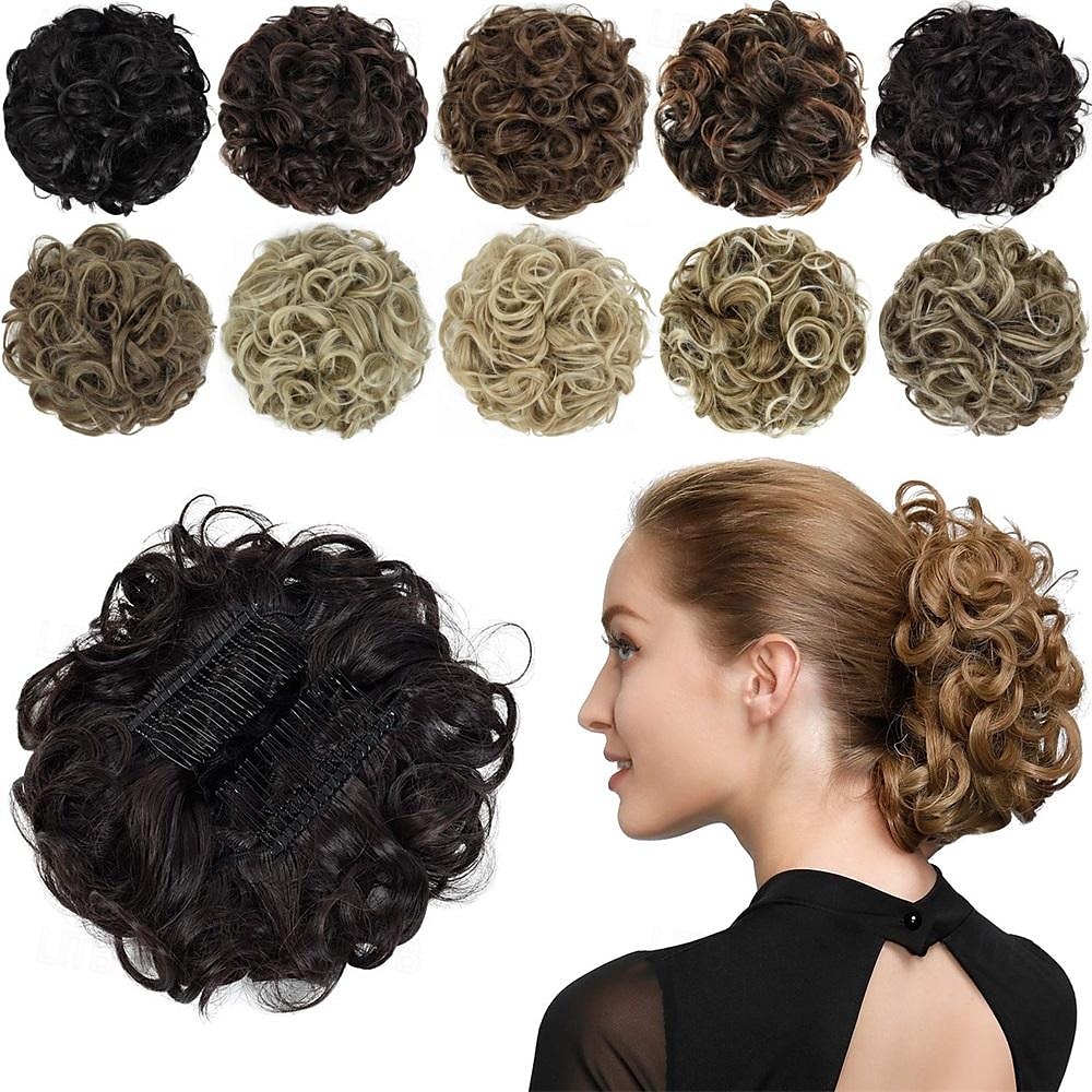 rosenknopp chignon-hårstycke lockigt bulle-förlängningar scrunchie updo syntetiska kammar i rörigt knullhår för kvinnor naturligt blond 2025 - $10.99 –P6