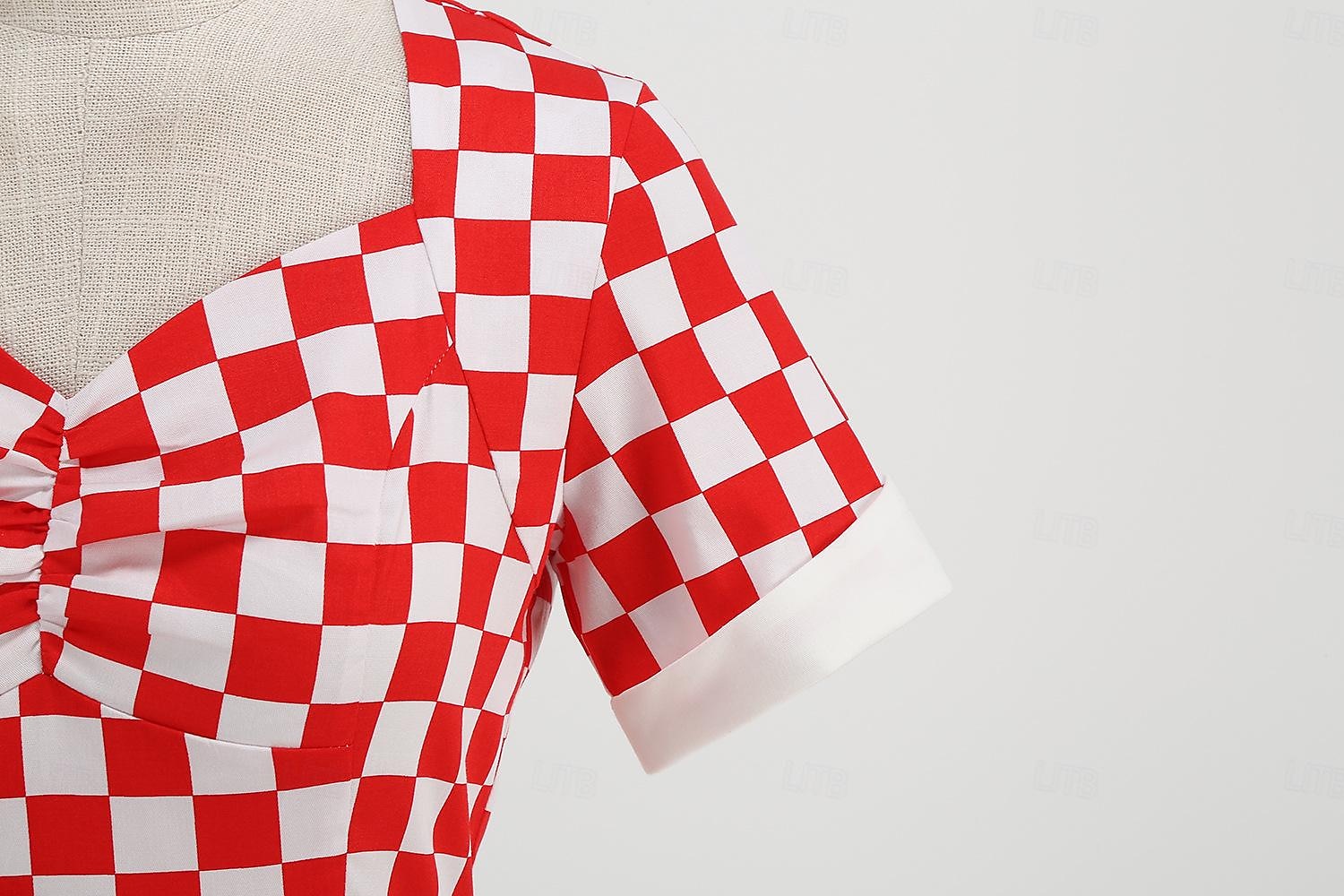 Retro 50. léta Rockabilly Houpací šaty Flare šaty Kostkovaný Dámské předvečer Všech svatých Plesová maškaráda Na den loučení se svobodou nevěsty Dospělí Šaty Šaty pro návrat domů 2025 - $41.99 –P5