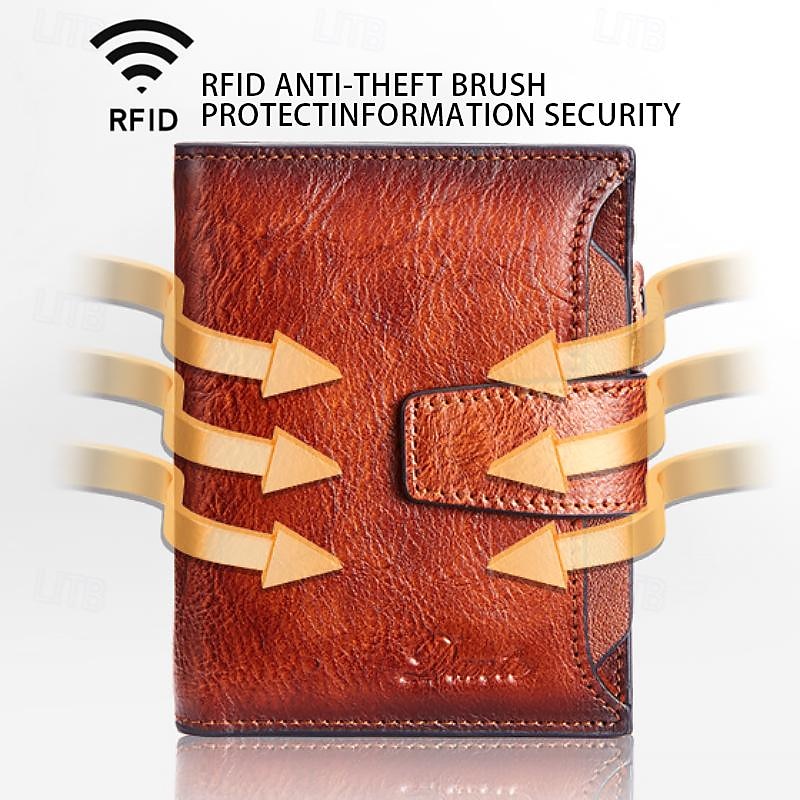 Men's Wallet Credit Card Holder Wallet Leather Outdoor Daily Holiday Zipper Large Capacity Durable RFID Blocking Solid Color D05508 yellow brown cowhide (anti-theft brush) D05508 vintage black 2025 - $34.99 –P5