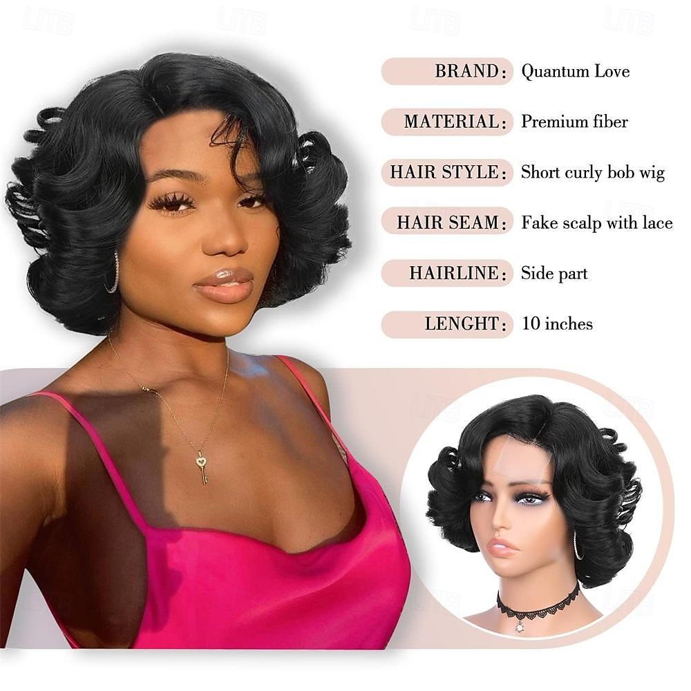 korte krullende bob pruiken losse golf zijdeel pruik voor zwarte vrouwen korte body wave bob synthetische pruik 2025 - $20.99 –P3