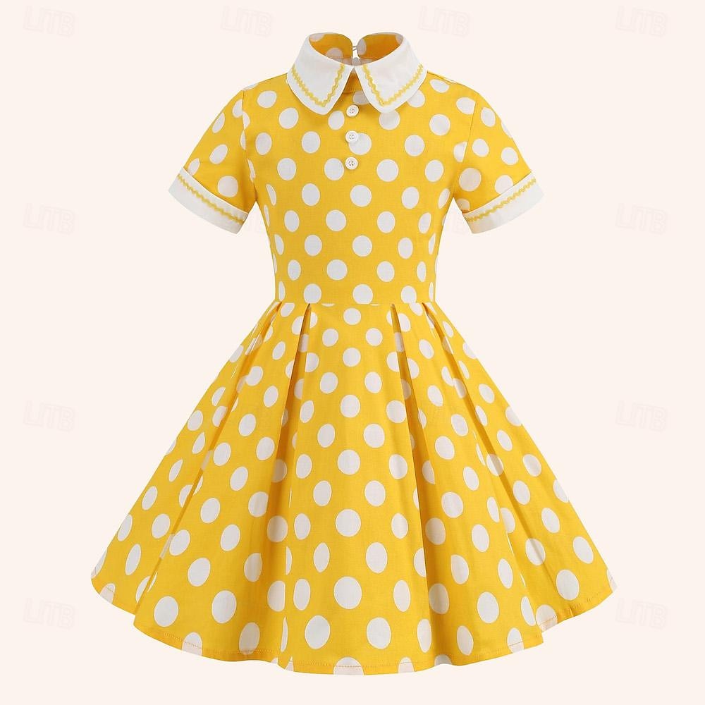 Retro Vintage 1950er Rockabilly Midlänge Kleid Swing-Kleid Ausgestelltes Kleid Tupfen Damen Maskerade Maskerade Date Junggesellinnenabschiedsparty Kinder Kleid Abschlussballkleider Frühling & Sommer 2025 - $34.99 –P2