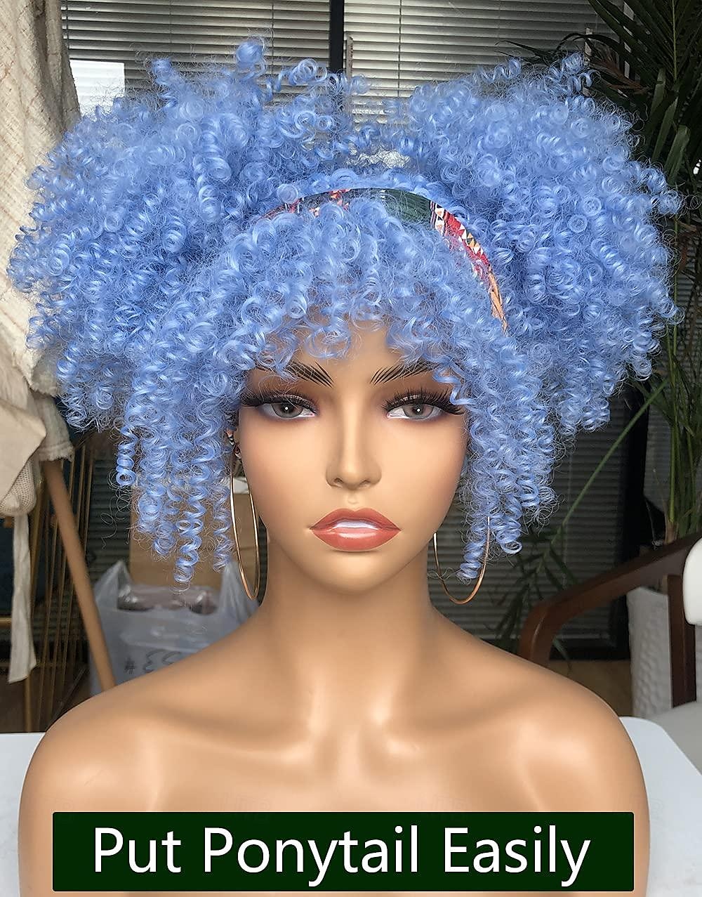 Curly Wig with Bangs for Black Women Short Kinky Curly Wig 14inch Afro Hair Carnival Party Christmas Cosplay Wigs Sky Blue 2025 - $17.99 –P4