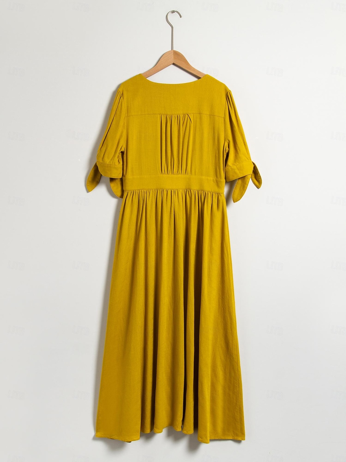 Women's Linen Blend Yellow Bow Detail Midi Tea Dress 2025 - $69.99 –P10
