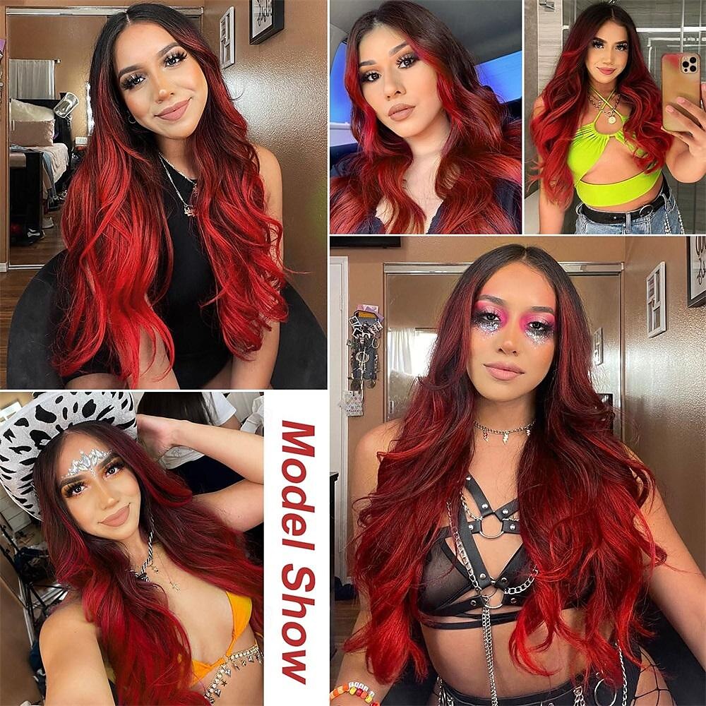 Ombre Red Wigs for Women Long Red Wig Ombre Red Wavy Wig Long Red Wavy Wig 26 Inch Heat Resistant Red Wigs for Daily Party Usee 2025 - $20.99 –P4