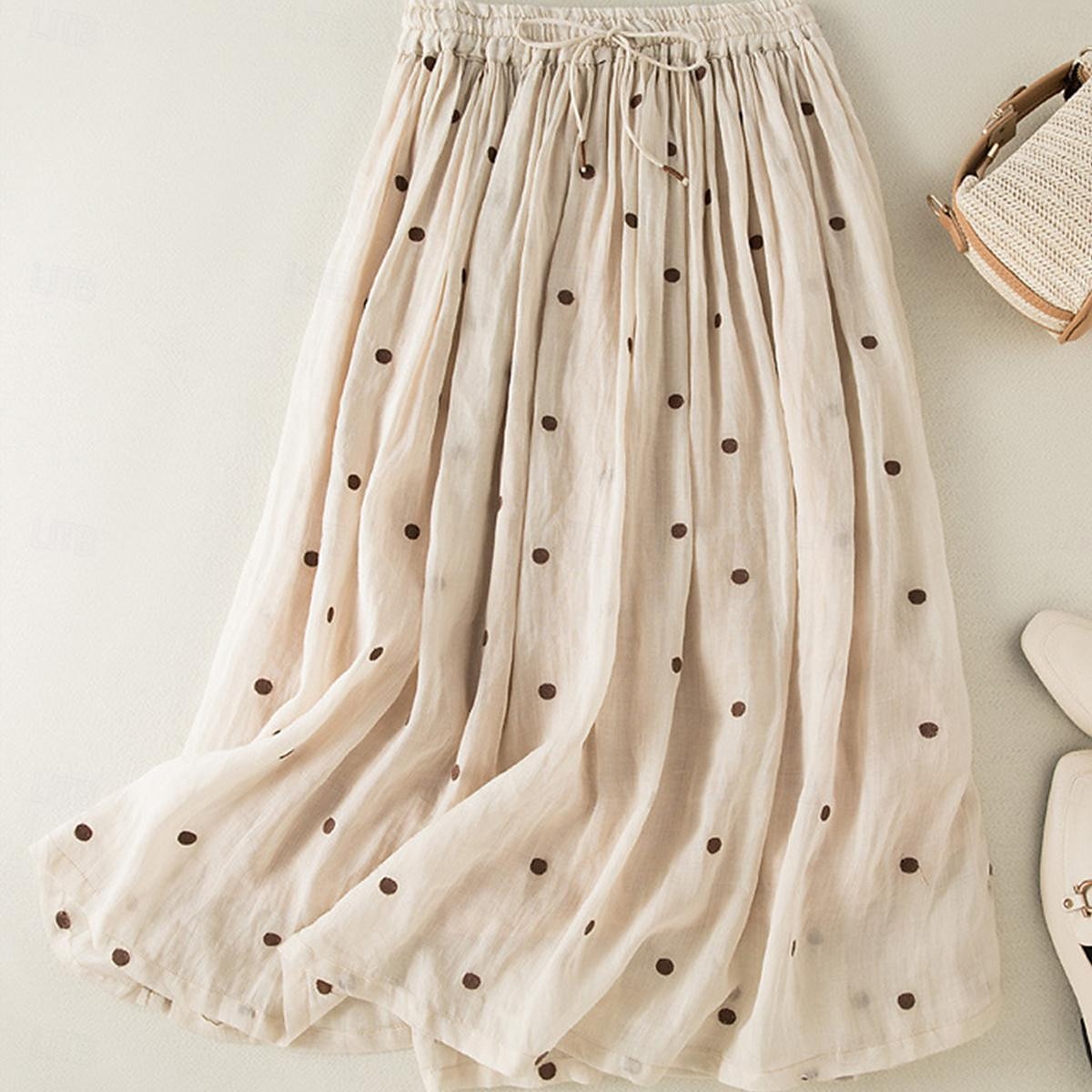 Femme Jupe Trapèze Mode Décontractées Maxi Taille haute Jupes Pois Imprimer Casual Quotidien Fin de semaine Jaune bleu marine Marron Vert Eté Coton et lin de 2025 ? $46.99 –P1