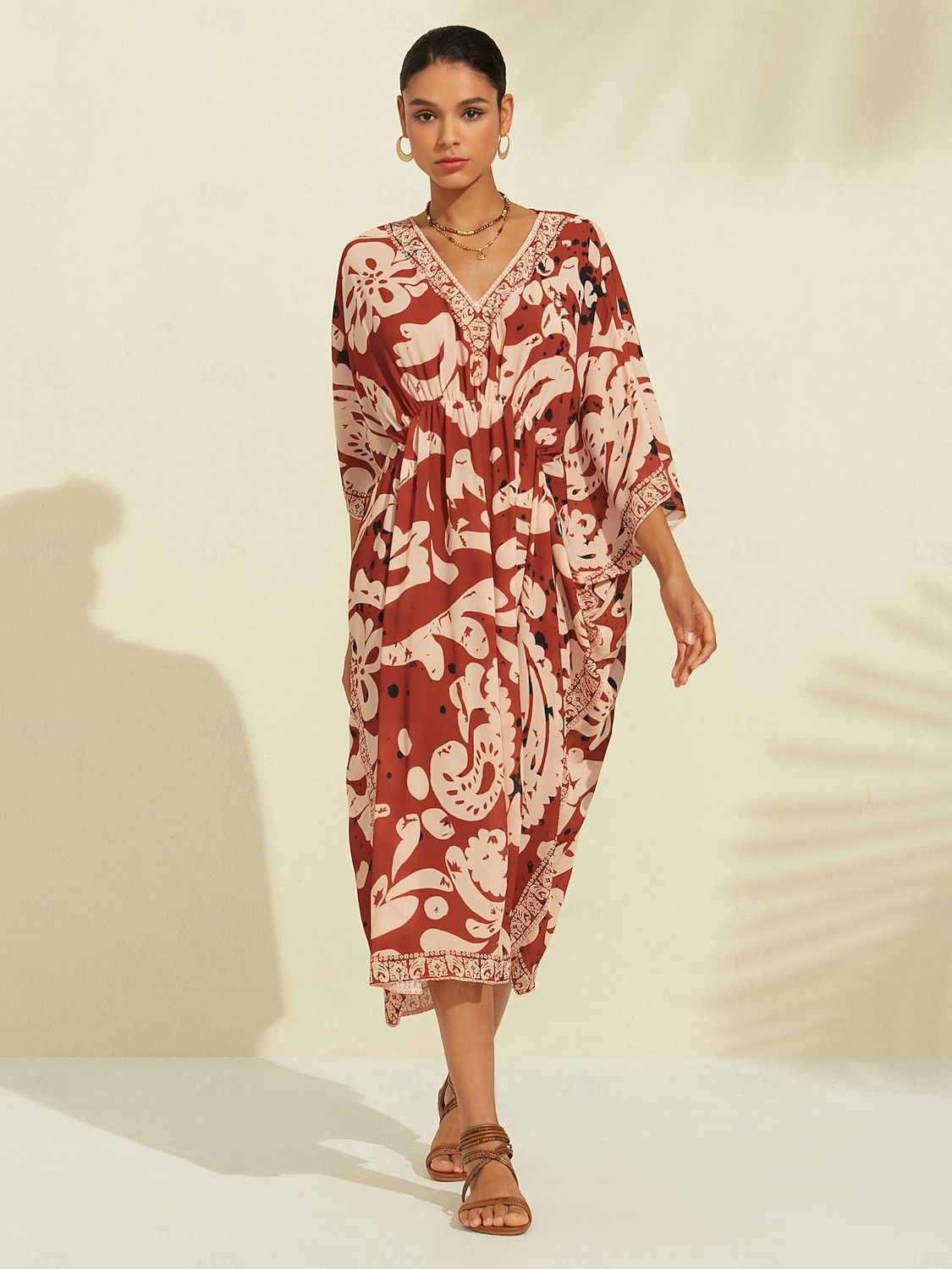caftan midi en mousseline à imprimé cachemire bohème et col en V de 2026 ? $102.99 –P1