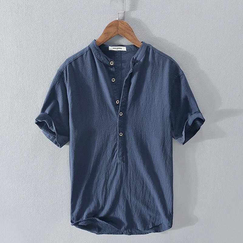 Per uomo Camicia Camicia di lino Camicia in cotone e lino Camicia bianca di cotone Camicia con colletto cinese Camicia con colletto alla coreana Semplice Vacanza Streetwear Bianco Blu reale Grigio del 2025 a $21.99 –P11