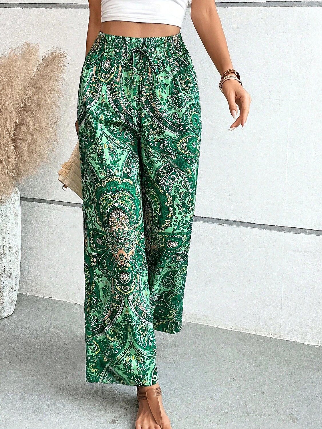 Mujer Perneras anchas Pantalones Casual / Diario Largo Floral Perneras anchas Cintura elástica Transpirabilidad Cómodo Microelástico Fin de semana Azul Piscina Rojo Verde Trébol Caqui Primavera verano 2025 - $22.99 –P5
