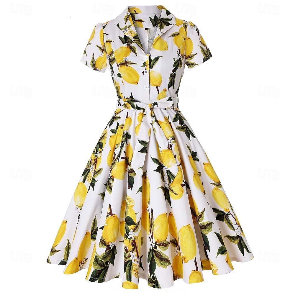 retro vintage 1950-es évek vakációs ruha flare ruha női jelmez vintage cosplay alkalmi mindennapi rövid ujjú ruha maskara 2025 - $53.99 –P12