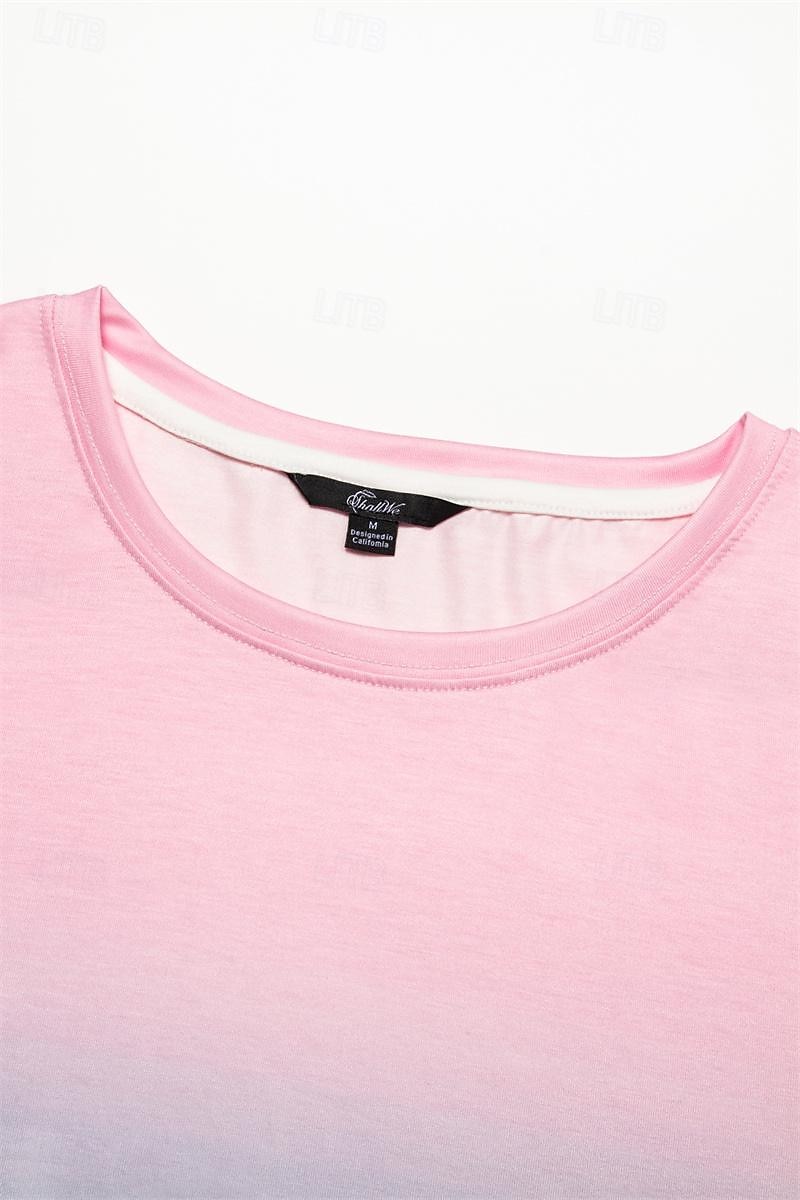 Women's T Shirt Ombre Color Gradient Fashion Short Sleeve Round Neck Regular Tops Vacation Daily Going out Print Yellow Blue Orange Light Blue Summer 2025 - $19.99 –P7