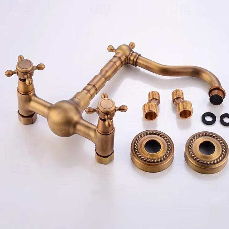 Lavandino rubinetto del bagno - Ruotabile / Classico Ottone antico Esterno Una manopola Due foriBath Taps del 2025 a $145.99 –P4