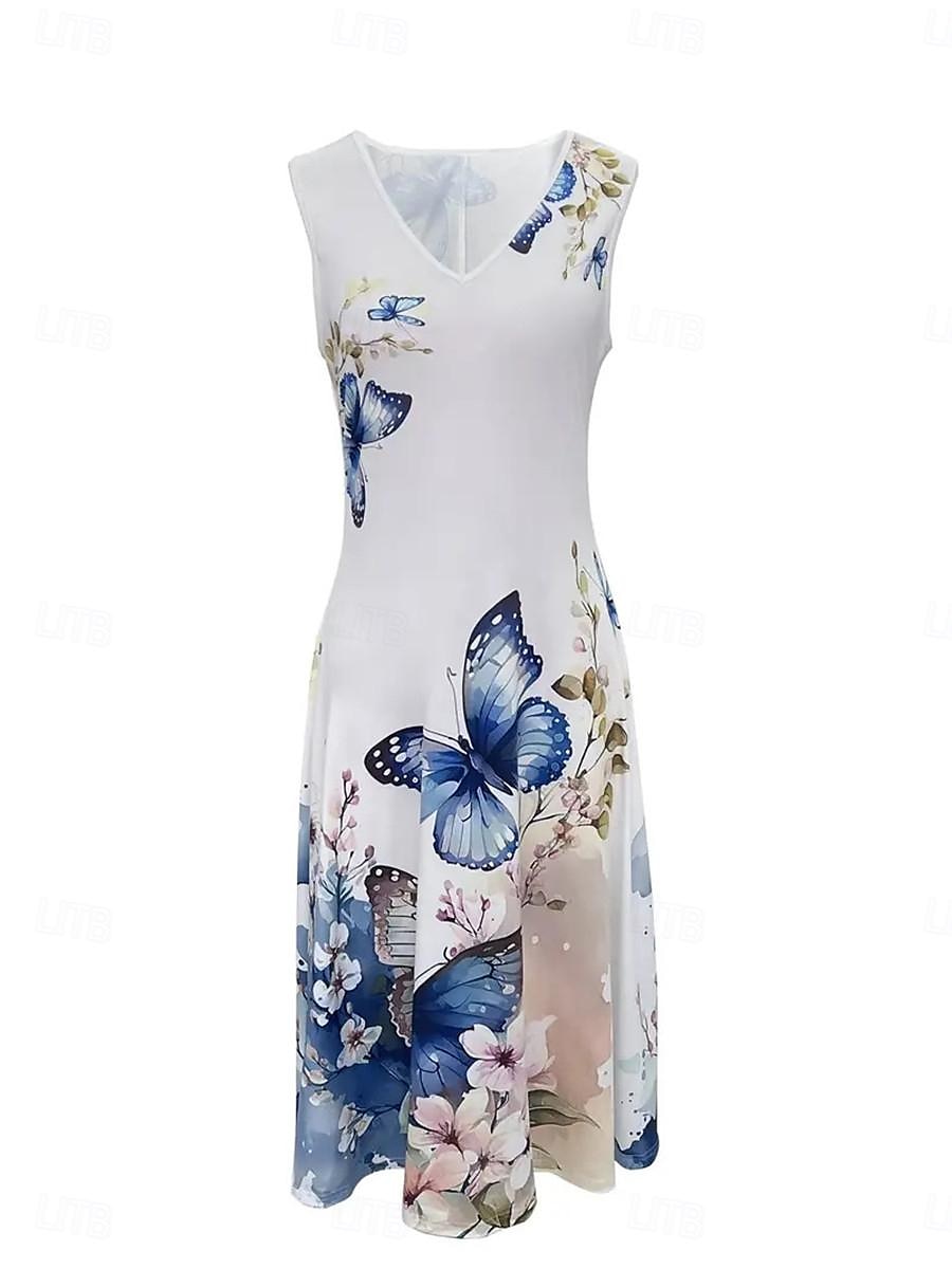 Pentru femei Set de rochii Rochie casual Rochie leagăn Rochie imprimata Modă Modern Floral Imprimeu Rochii Midi Manșon Jumate În V În aer liber Dată Alb Albastru regal Albastru piscină Vară Fit 2025 - $38.99 –P17