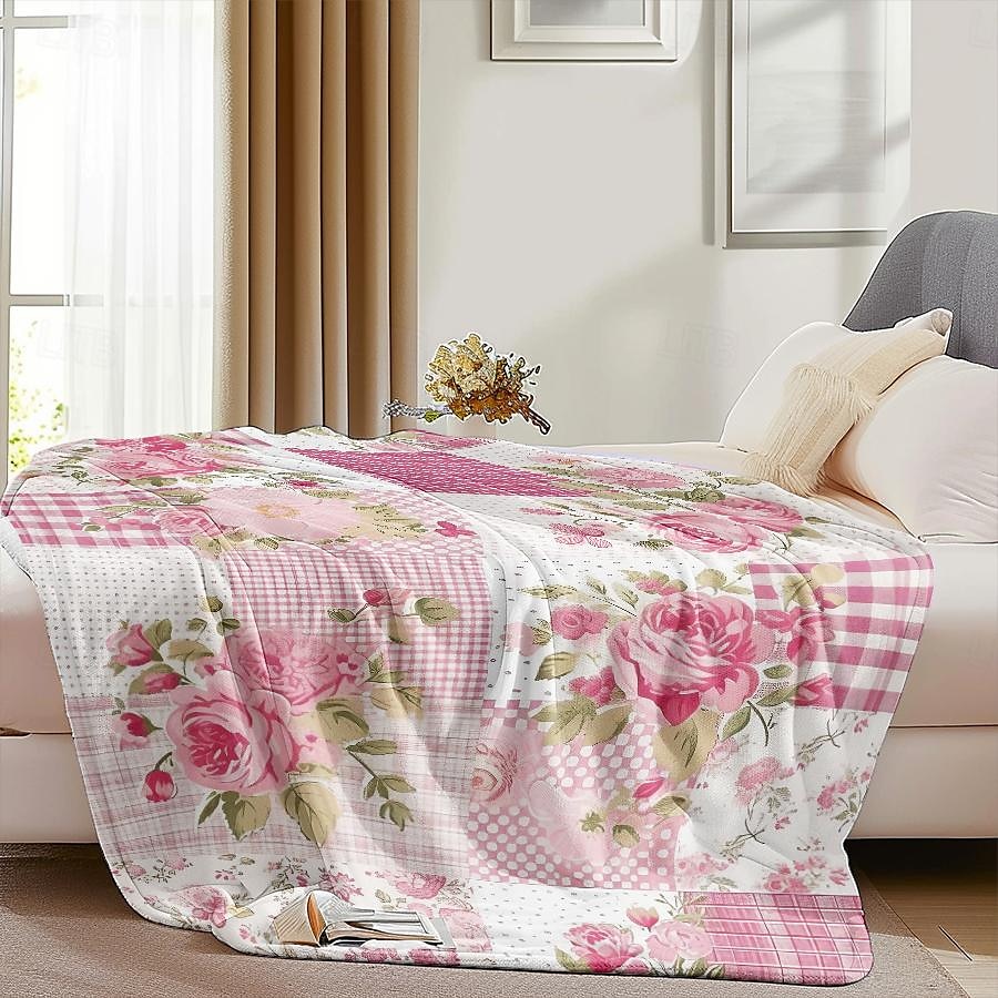 Couverture à motif patchwork en flanelle, grande couverture chaude pour toutes les saisons, cadeaux de 2025 ? $18.99 –P10