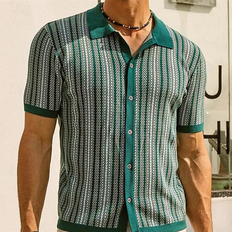Per uomo Camicia da golf Golf polo da golf Ufficio Informale Bavero Manica corta Essenziale Moderno Color Block A strisce Collage Pulsante Primavera estate Standard Vinaccia Blu marino Verde Camicia del 2025 a $39.99 –P3