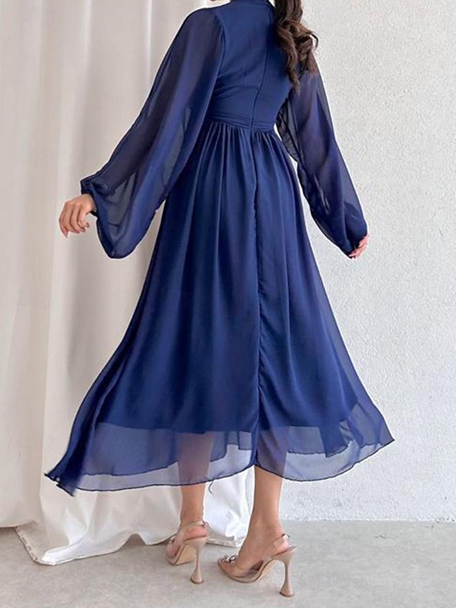 Női Fehér ruha Hosszú ruha Maxi ruha Sifon Fodrozott Randi Elegáns Utcai sikk Állógallér Hosszú ujj Fekete Fehér Arcpír rózsaszín Szín 2025 - $34.99 –P4