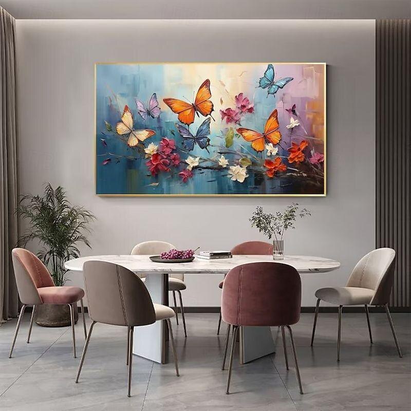 håndlaget oljemaleri lerret veggkunstdekorasjon 3d palettkniv sommerfuglblomster til hjemmeinnredning rullet rammeløst ustrukket maleri 2025 - $108.99 –P1