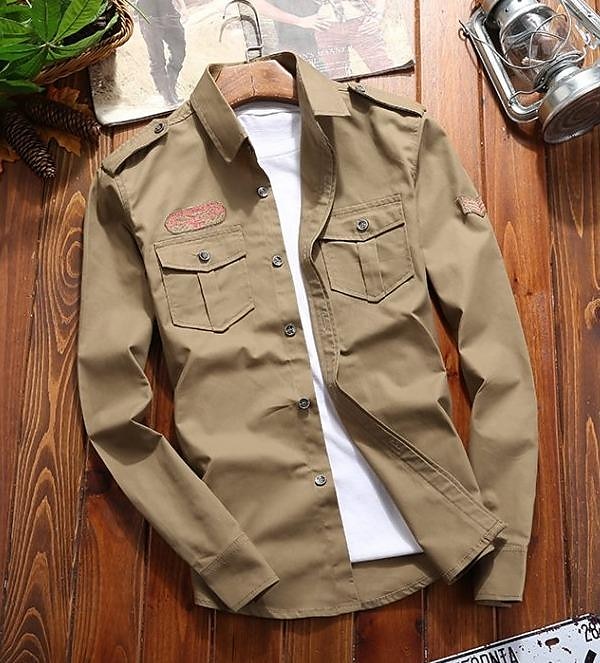 Herren Arbeitshemd Knopfhemd Cargohemd Overshirt Armeegrün Königsblau Khaki Langarm Grafikdrucke Klassischer Kragen Arbeit Campen und Wandern Bestickt Bekleidung 100% Baumwolle Lässig Militär 2025 - $38.99 –P4