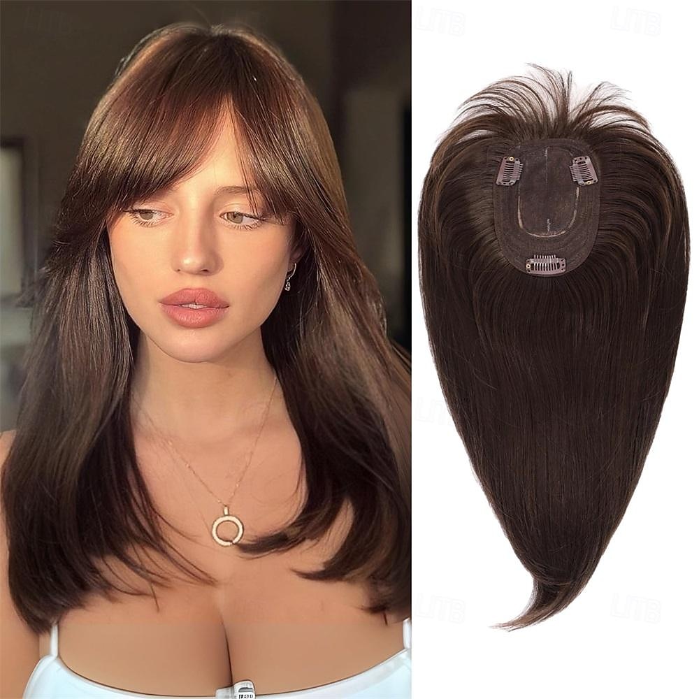 Topper de cabelo de 14 polegadas para mulheres com cabelos ralos, perucas toppers para cabelos ralos com franja, cobertura de base grande, topper de cabelo sintético, prendedores de cabelo, marrom de 2025 por $14.49 –P1