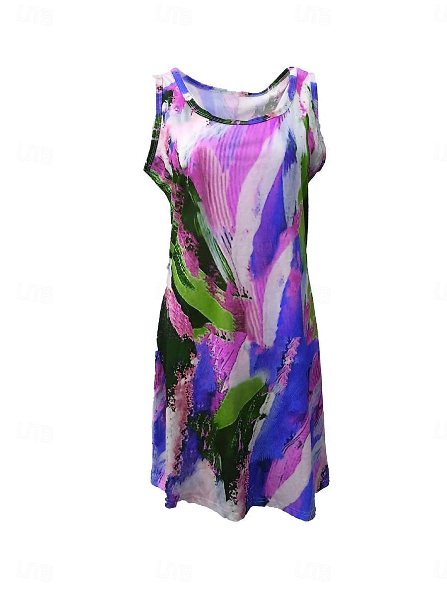 Pentru femei Rochie Mini Rochie casual Rochie Tip Maieu Rochie de vară Șic Stradă Vacanță Stradă Concediu Fit regulat graffiti Fără manșon În U Galben Roz Îmbujorat Albastru piscină Trifoi Vară 2025 - $23.99 –P7