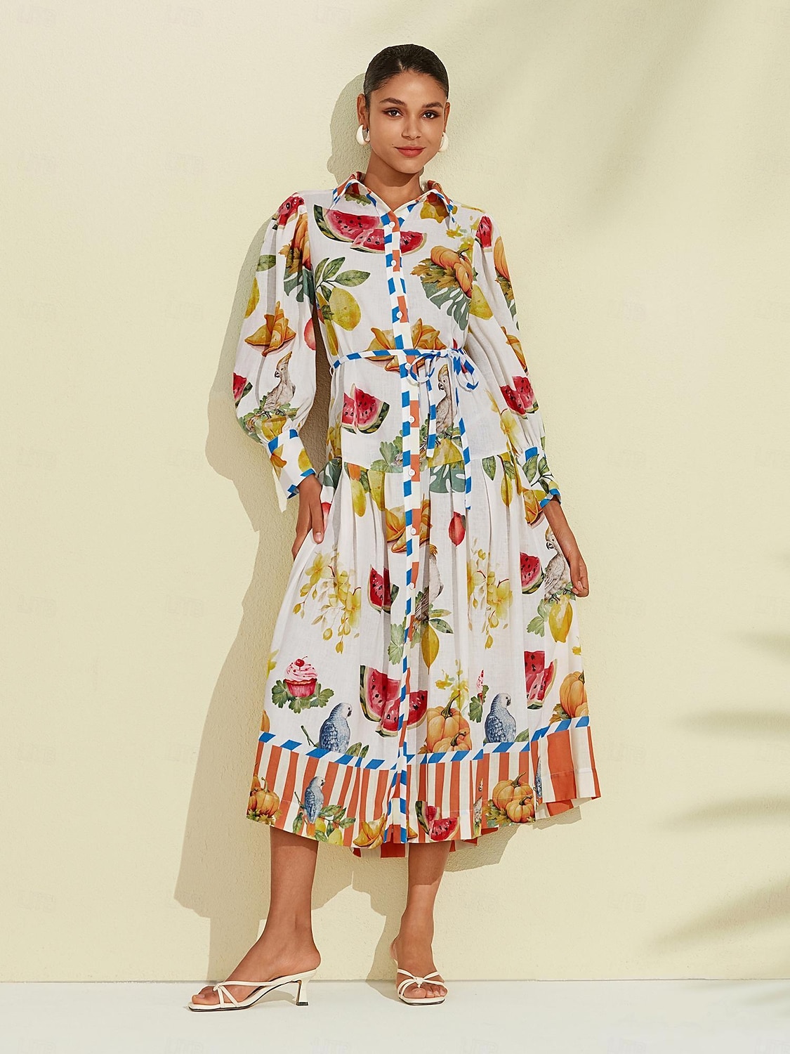 print stripe frukt midi skjorte kjole 2026 - kr.1369 –P6