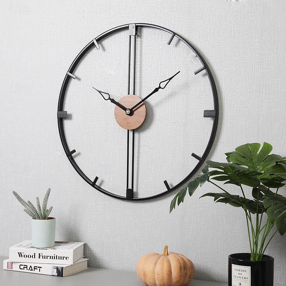 Reloj de pared artístico grande y moderno, reloj de pared grande, decoración artística, relojes de pared, decoración de oficina, minimalista, metal negro para cocina, dormitorio, negro, 60cm 2025 - $116.99 –P3