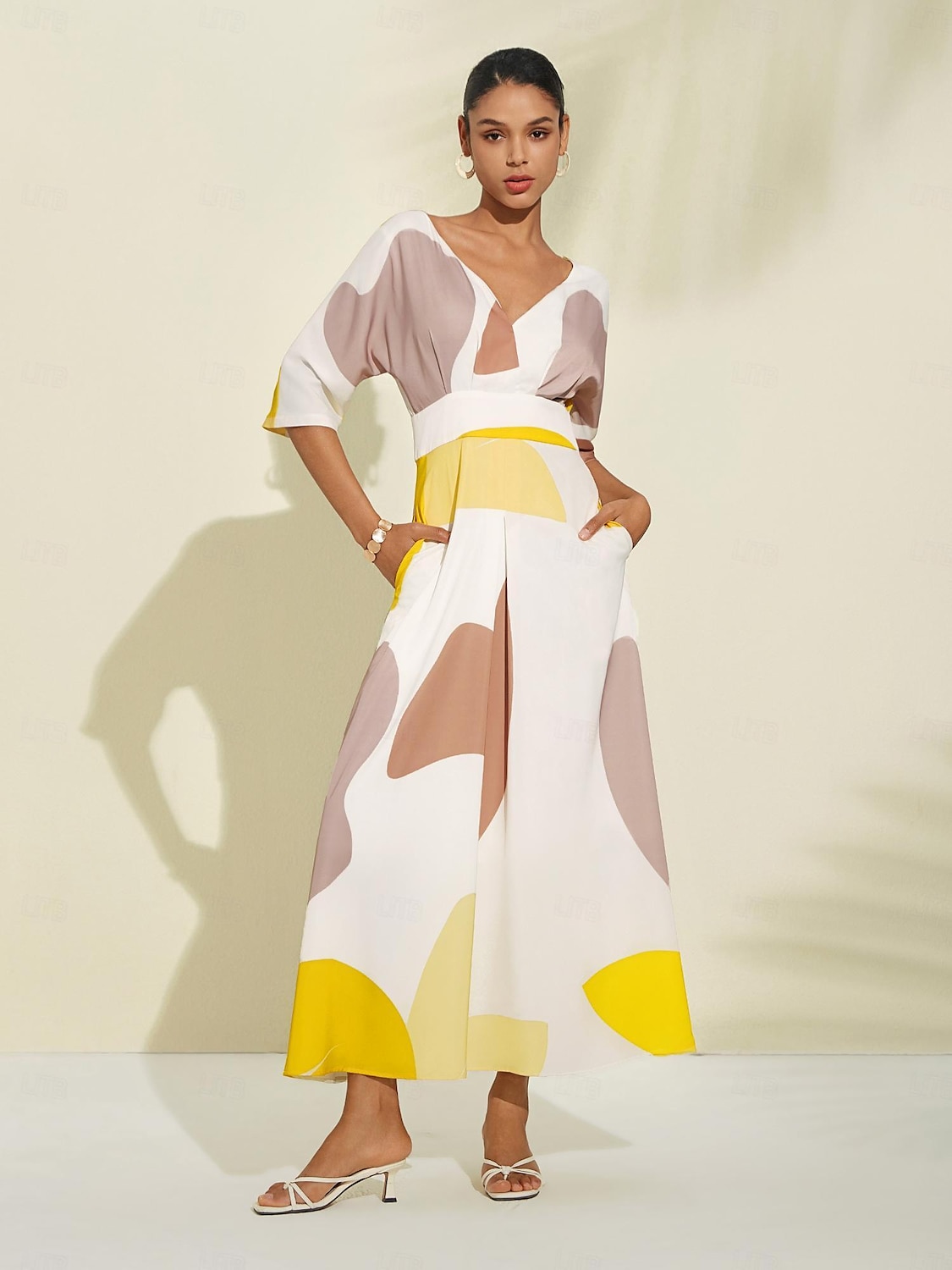 robe longue en satin à fleurs avec poche pour invités de mariage et col en V de 2025 ? $97.99 –P9