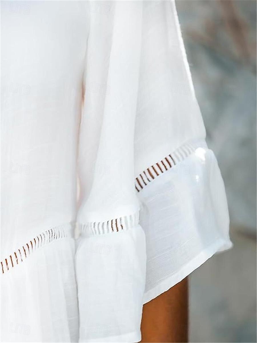 Women's Mini Dress Linen-Inspired Dresses White Dress Casual Dress Summer Dress Basic Vacation Holiday Beach Loose Fit 3/4 Length Sleeve V Neck White Summer 2025 - $22.99 –P3