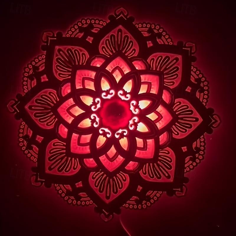 1 szt. lotosowa mandala do jogi lampka nocna do pokoju led wielowarstwowe drewniane kreatywne oświetlenie nastrojowe do salonu sypialnia łazienka dekoracja ścienna w kuchni relaksująca i kojąca 2026 - $54.99 –P5