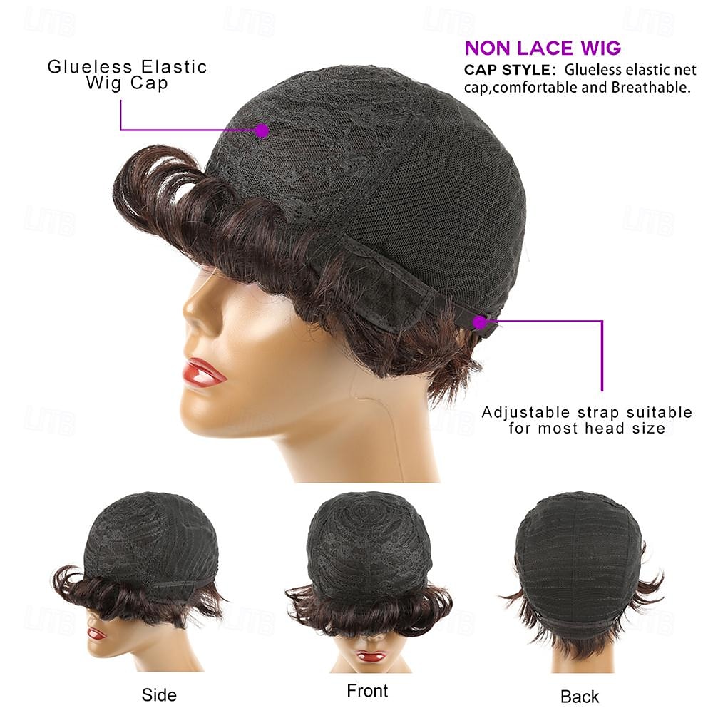 Perruques coupe lutin pour femmes, perruque courte en cheveux humains avec frange, perruque coupe lutin en couches, perruque brésilienne en cheveux humains entièrement fabriquée à la machine de 2026 ? $43.99 –P9