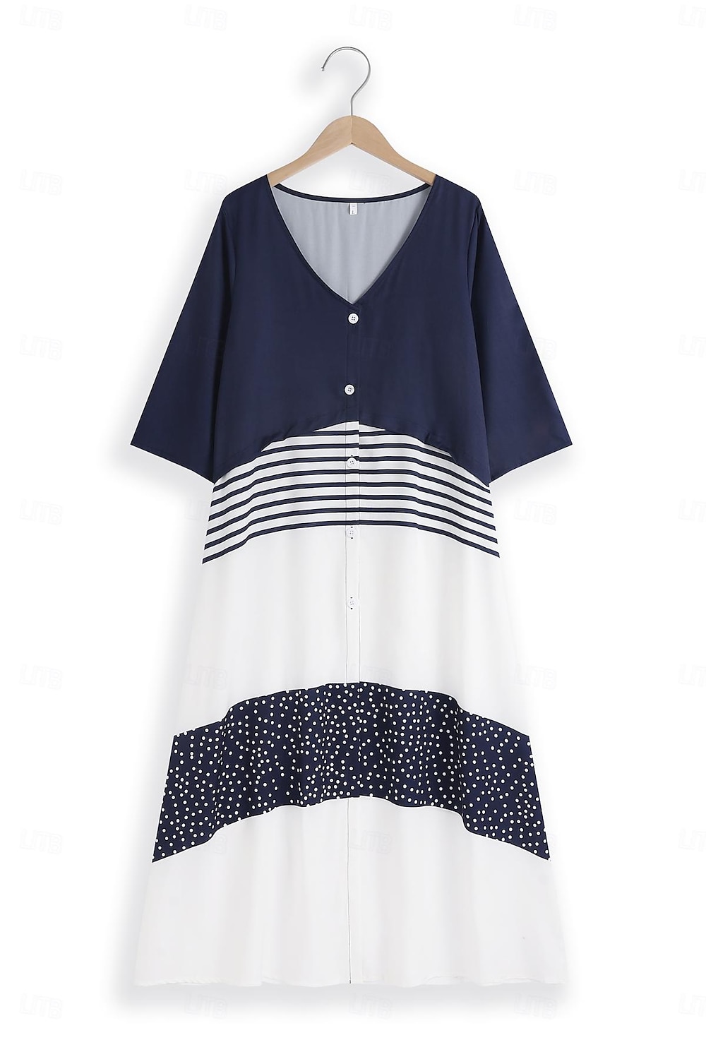 abito casual da donna abito svasato abito lungo maxi abito marrone mezza manica bottoni color block primavera estate scollo a V basic 2023 5xl del 2025 a $4.99 –P3