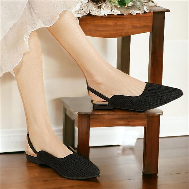 Women's Sandals Flats Plus Size Flyknit Shoes Outdoor Work Daily Striped Flat Heel Pointed Toe Classic Casual Comfort Walking Knit Loafer Elastic Band Almond Black Yellow 2025 - $34.99 –P11