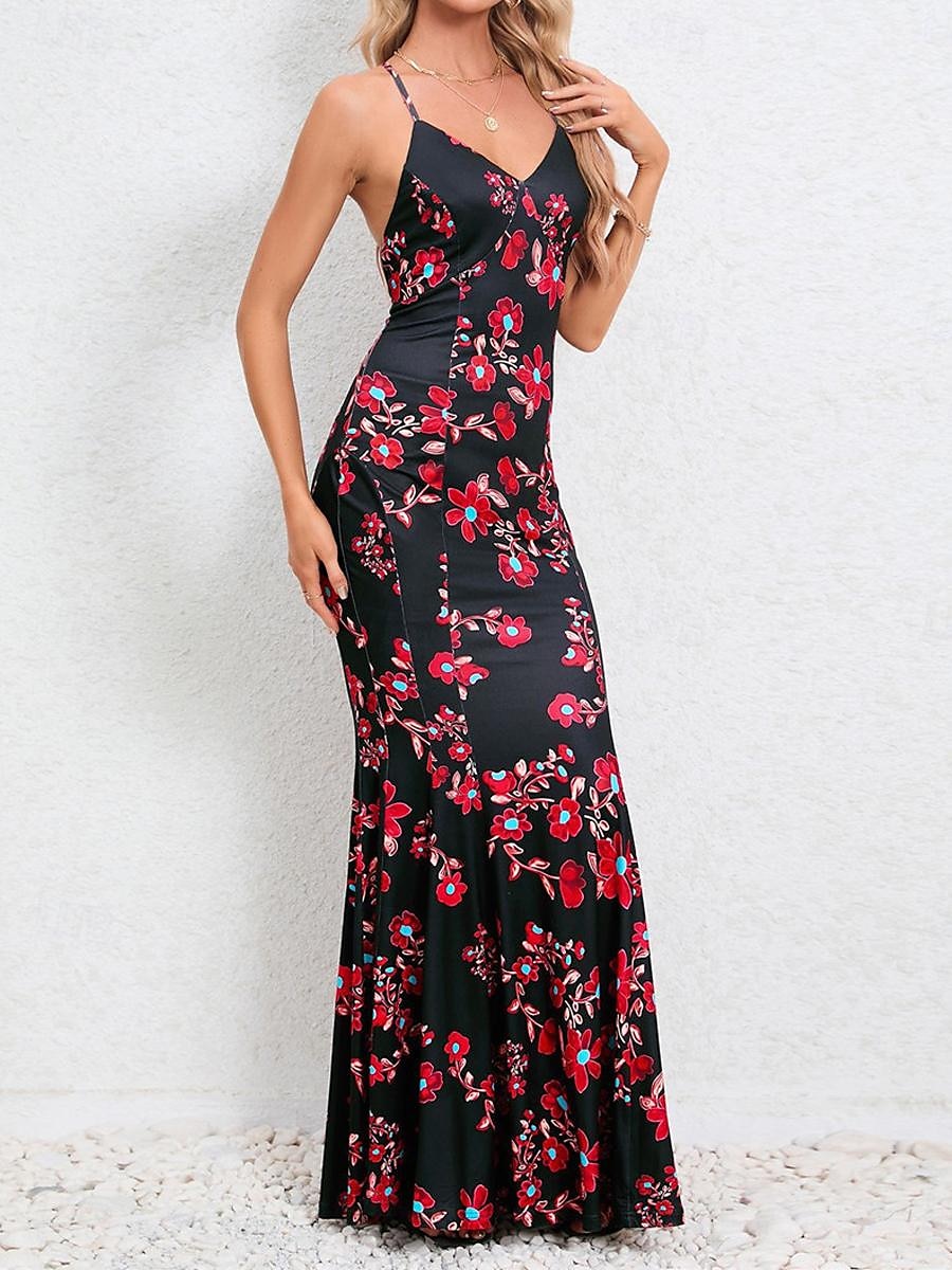Damen Freizeitkleid Etuikleid Unterkleid Blumen rückenfrei Print Rollkragen langes Kleid Maxikleid sexy Urlaub ärmellos Sommer 2025 - $41.99 –P12