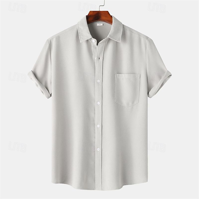 Per uomo Camicia Camicia Estiva Camicia casual Camicia da Spiaggia Camicia con Bottoni Bianco Verde chiaro Blu marino Blu Viola Manica Corta Semplice Bavero Vacanza Camicia hawaiana Tasca del 2026 a $27.99 –P7
