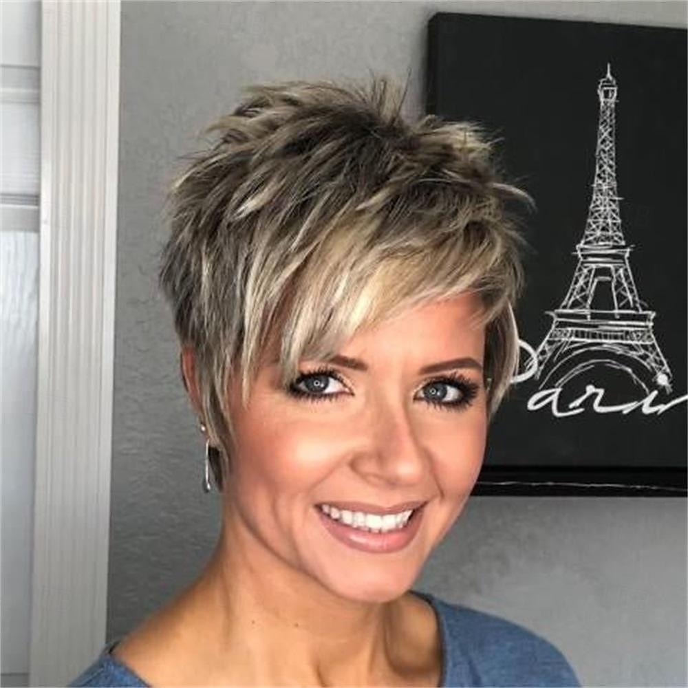 Peluca corta dorada de lino degradado informal, pelucas sintéticas de aspecto natural para damas, peluca de pelo cosplay diaria 2025 - $18.99 –P3