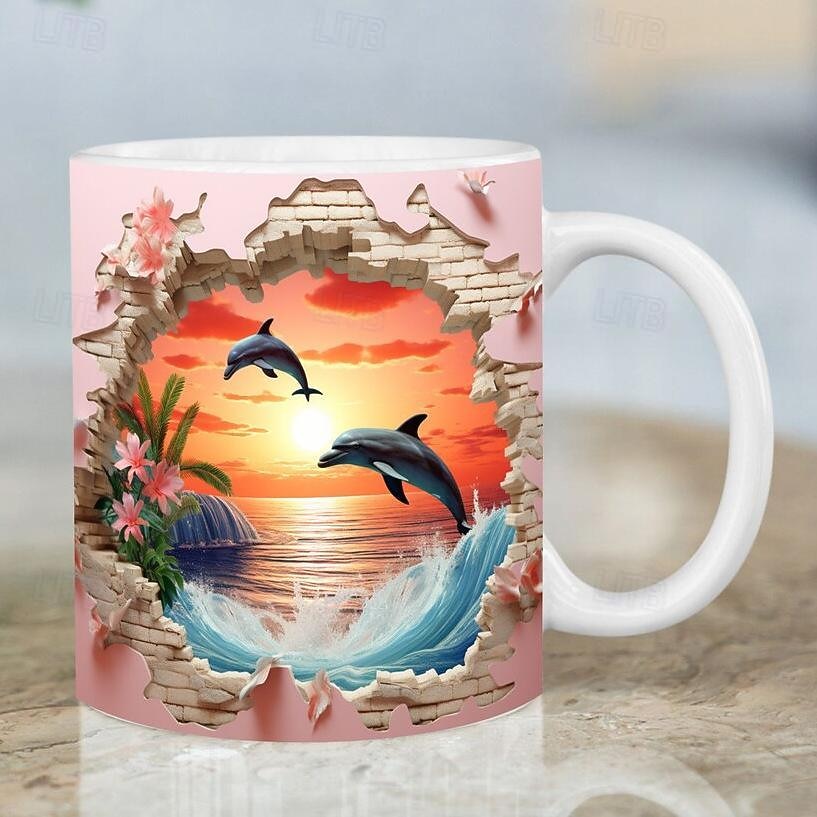 3D Dolphin Ceramic Coffee Mug Oceanic Charm New Arrival Exquisite Fish  Design Tea Cup - Perfect for Dolphin Lover 2026 - $23.99