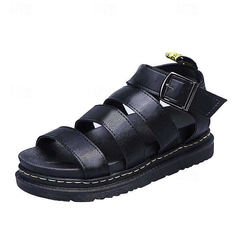Femme Sandales Chaussures romaines Sandales de pêcheur Extérieur du quotidien Talon Plat Bout ouvert Décontractées Minimalisme Faux Cuir Vin Noir Blanche de 2025 ? $34.99 –P1