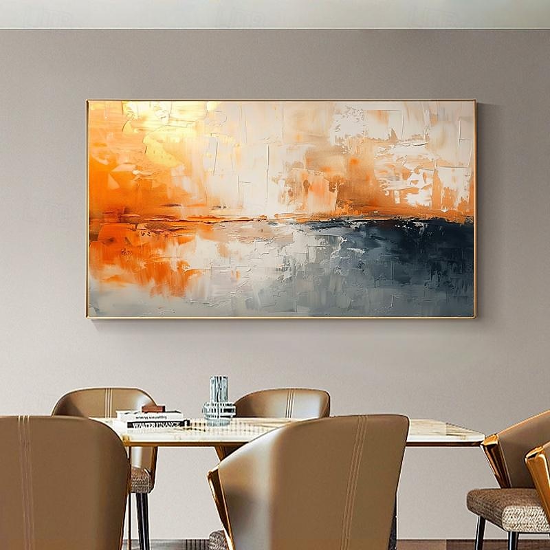 Hand Paint Abstract Orange Minimalist Oil Painting On Canvas Original ...