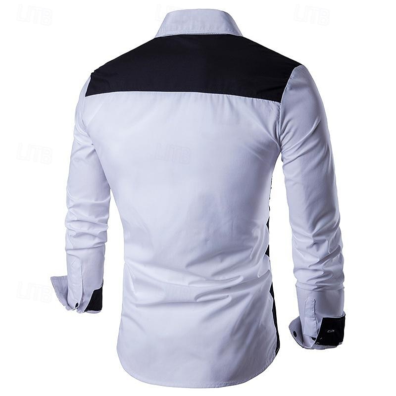 Men's Shirt Summer Shirt Casual Shirt Collared Shirt Button Up Shirt Black Wine Navy Blue Blue Long Sleeve Color Block Lapel Vacation Holiday Patchwork Clothing Apparel Polyester Fashion Casual 2025 - $19.49 –P4