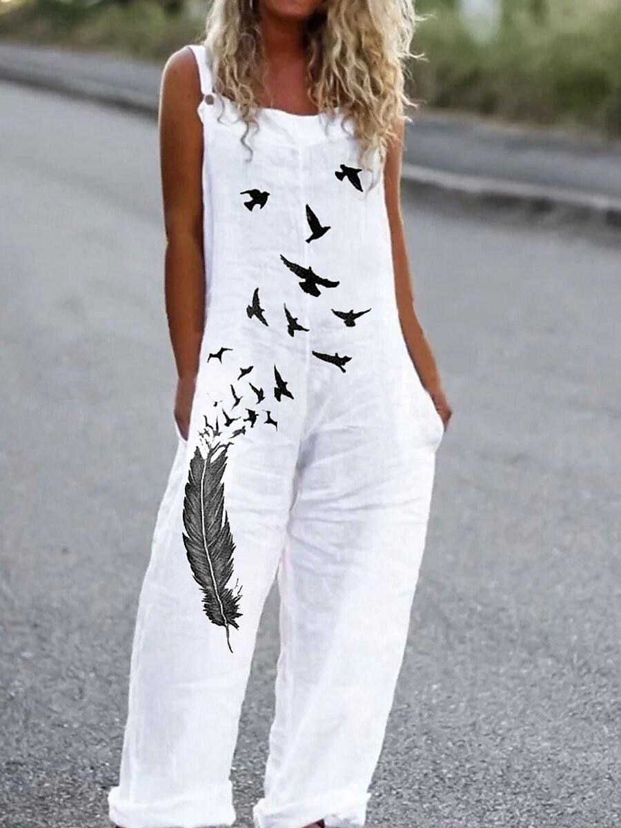 Women's Jumpsuit Dungarees Sleeveless Butterfly Print Top White Pants Casual Comfortable Adjustable Strap Straight-Leg Summer Fashion Clothing Apparel 2025 - $26.99 –P3
