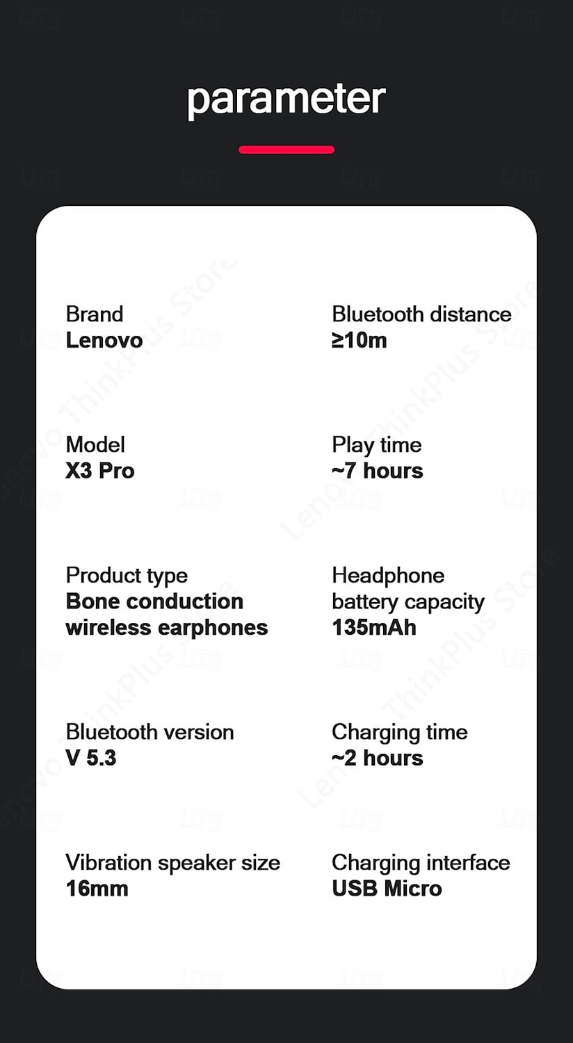 Lenovo X3 pro Bone Conduction Headphone Wireless BT5.3 Earphone Ergonomic Lightweight Design IP56 Waterproof Headphone 2025 - $47.99 –P13