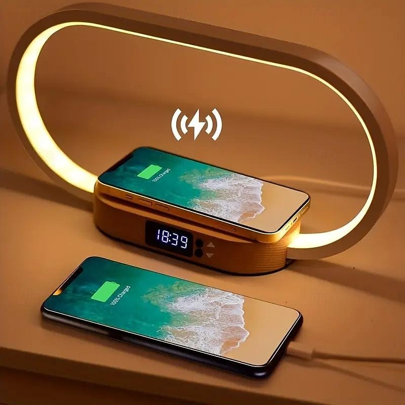 מנורת שולחן LED רב תכליתית טעינה מהירה אלחוטית עם תצוגת שעון עמעום מגע מופעל באמצעות usb מנורת לילה להגנה על העיניים 2025 - $68.99 –P2