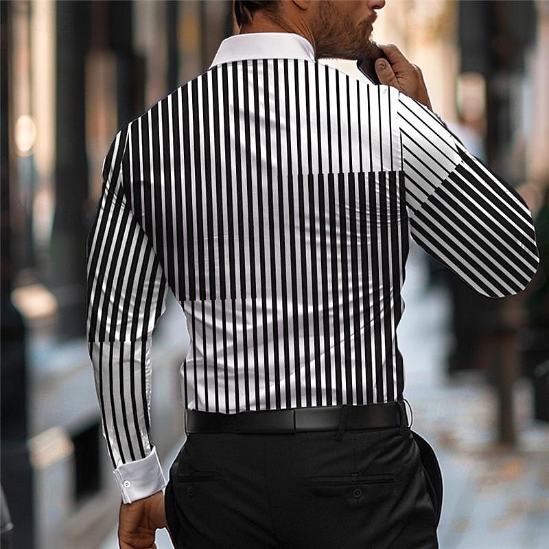 Voor heren Streep Geometrisch patroon Bedrukte overhemden Lange mouw Zakelijk informeel Straat Draag naar het werk Alledaagse kleding Lente zomer Strijkijzer Afdrukken Button-omlaag Zwart 2025 - $26.99 –P6