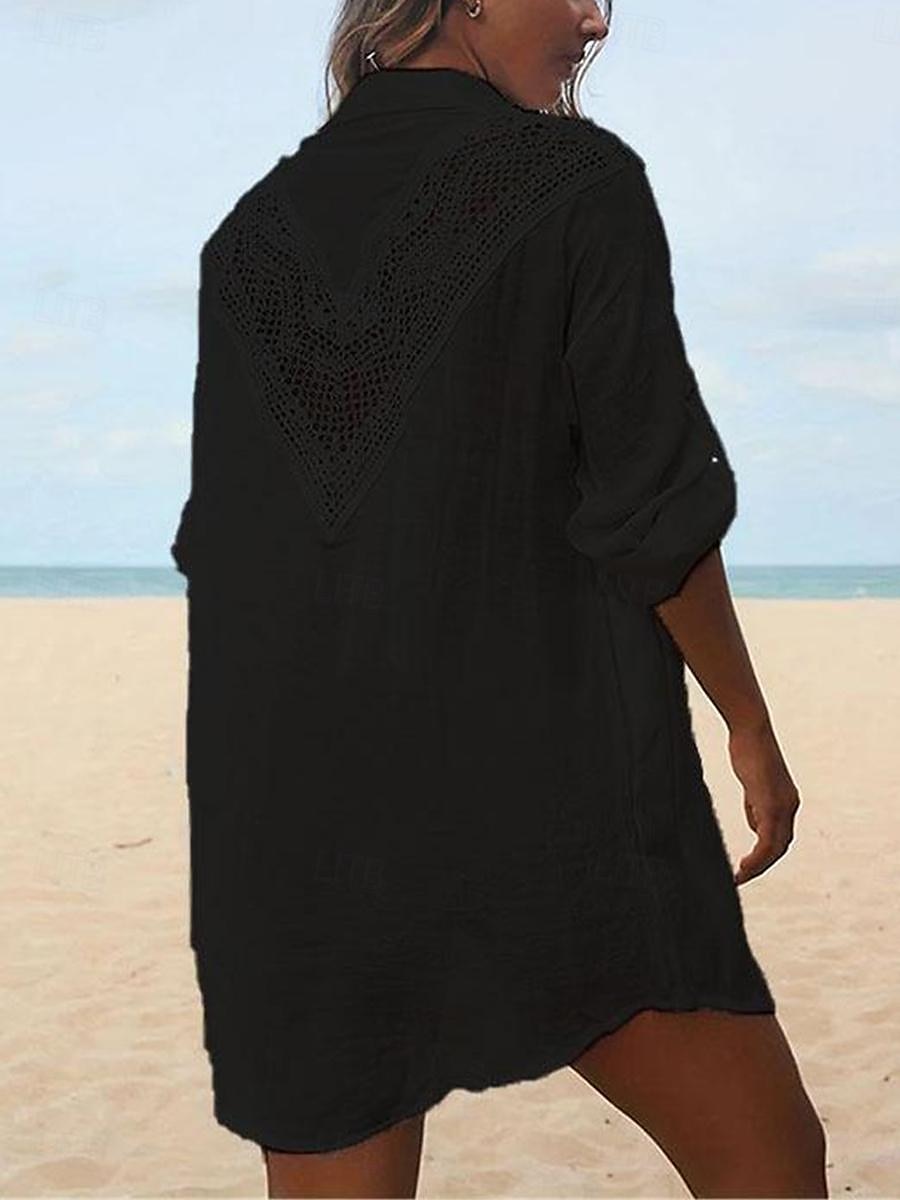 Pentru femei Rochie Mini Rochii inspirate din in Rochie albă Rochii Tip Cămașă Șal Hawaiană Vacanță Concediu Plajă Potrivire Largă Manșon Lung Guler Cămașă Negru Alb Vară 2025 - $32.99 –P10
