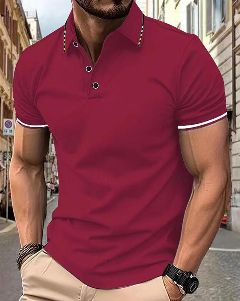 Men's Golf Shirt Golf Polo Work Casual Lapel Short Sleeve Basic Modern Color Block Patchwork Button Spring & Summer Regular Fit Wine Lake Blue Black White Pink Navy Blue Golf Shirt 2025 - $13.99 –P5