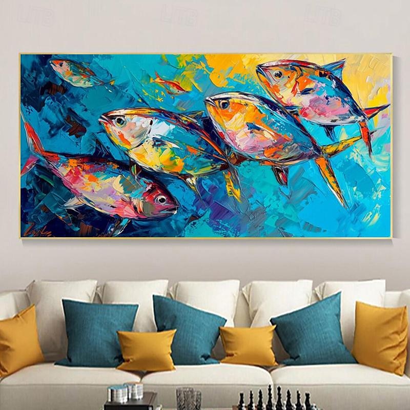 手描き 魚の油彩画 キャンバス（絵画 / 画 / 鯉魚 / 鯉の絵 / 魚